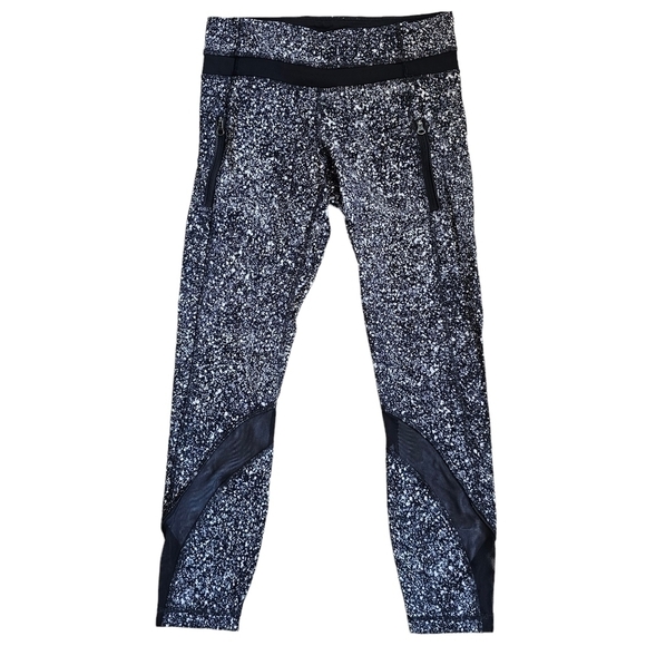 Lululemon Pace Rival Crop Cropped Leggings Paint Splatter White Black Mesh Sz 4 - Picture 4 of 12